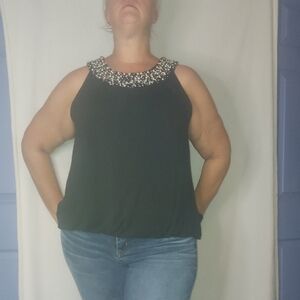 Alfani Black Sleeveless Top with Embellished Neckline